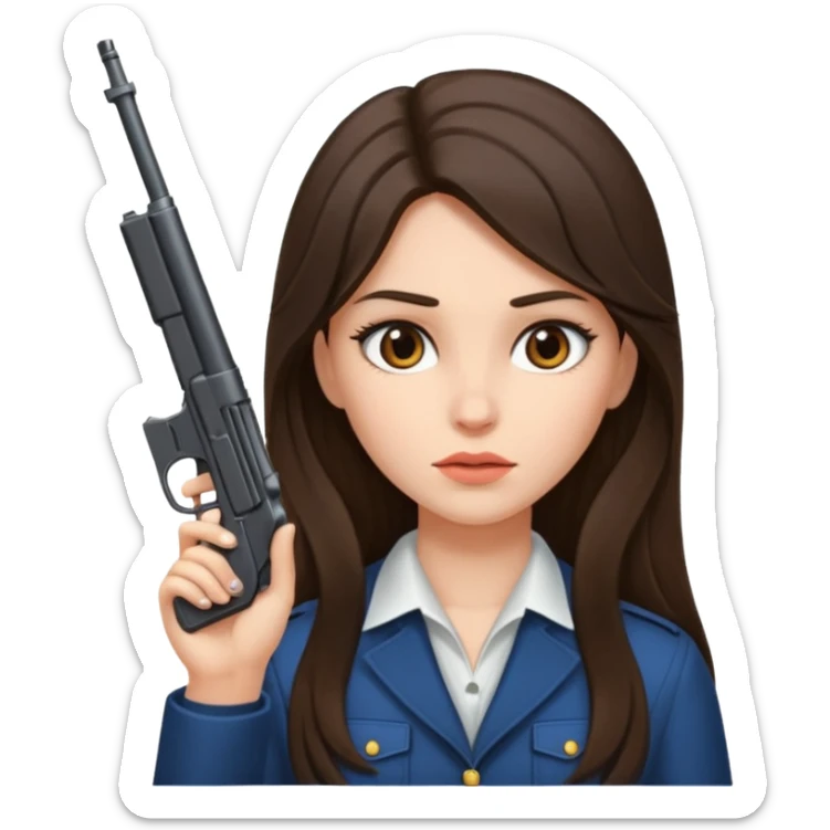 A brunette with long hair girl who is about to kill herself with a littlr gun pointed at her temple sticker