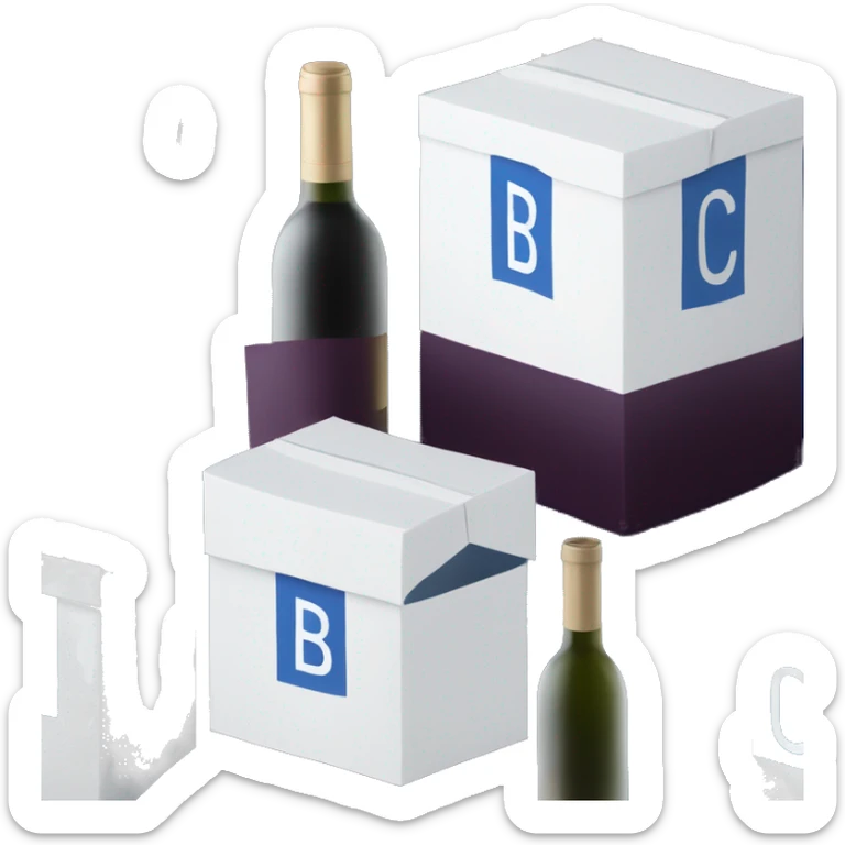 A sleek white box with blue pictures of a wine glass on the side and bold 'BC' logo in the middle of one side of the box sticker