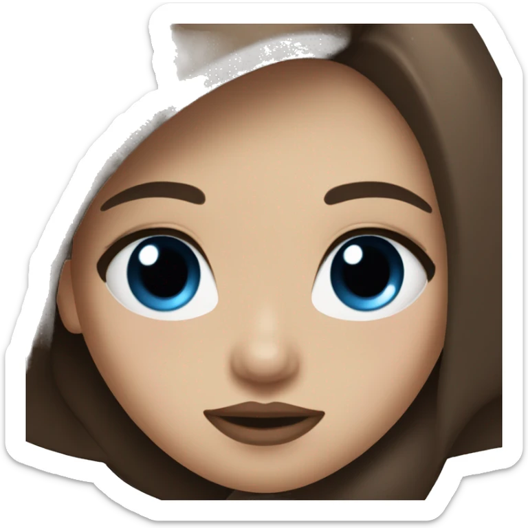 a girl with blue eyes, plump lips, long brown hair, in a black top sticker