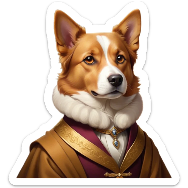 Cinematic Noble Domestic Dog Portrait Emoji, Poised and dignified, with a well-proportioned build and a neatly groomed coat of warm, inviting tones, expressive eyes radiating loyalty and wisdom, Simplified yet sharp and sophisticated features, highly detailed, glowing with a soft, dignified glow, high shine, intelligent and steadfast, stylized with an air of understated charm, focused and attentive, soft glowing outline, capturing the essence of a watchful and confident domestic dog that feels as though it could step out of the screen with effortless authority! sticker