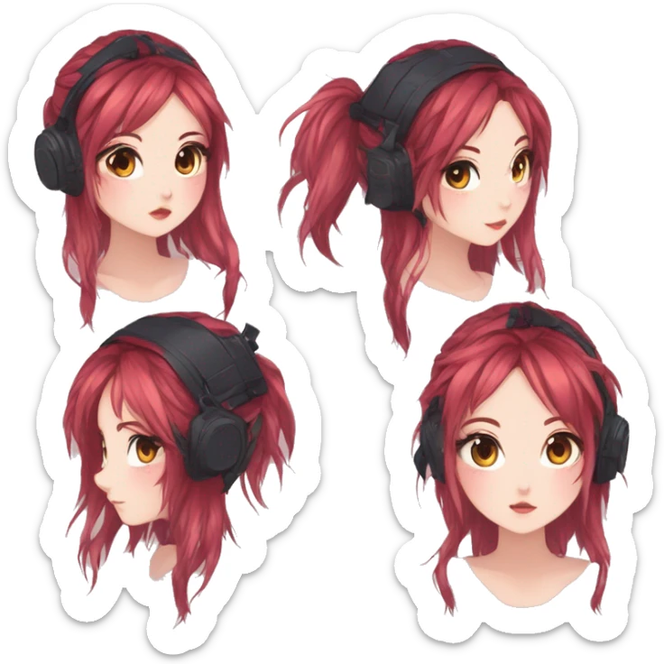 Gorgeous anime style tomboy with blushing face aesthetic and pretty edgy black red punk hair with hair garment trending style sticker