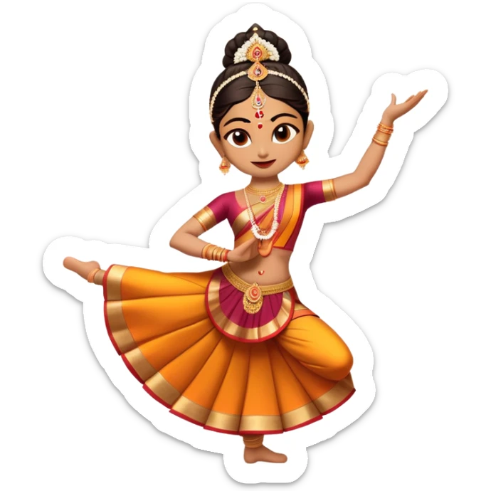 cinematic-realistic-bharatanatyam-dance-emoji,-depicted-as-an-elegant-classical-indian-dance-performance-with-graceful-poses,-intricate-costumes,-and-expressive-hand-gestures,-rendered-with-rich-textures-and-warm-dramatic-lighting, single dancer sticker