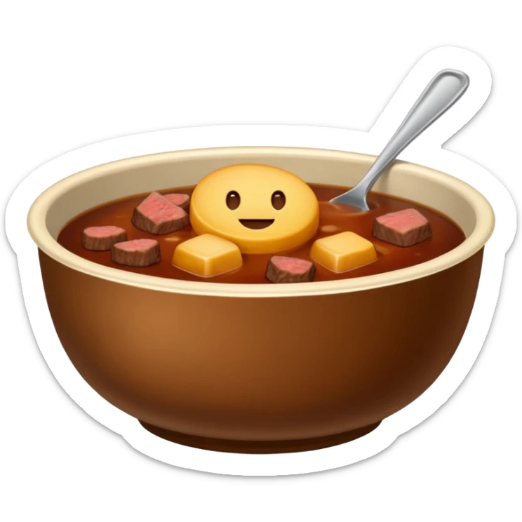 bowl of beef stock, brown color, no herbs, no bones, emoji style sticker