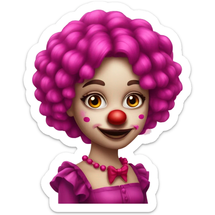 Pretty fuchsia clown girl long hair red nose sticker