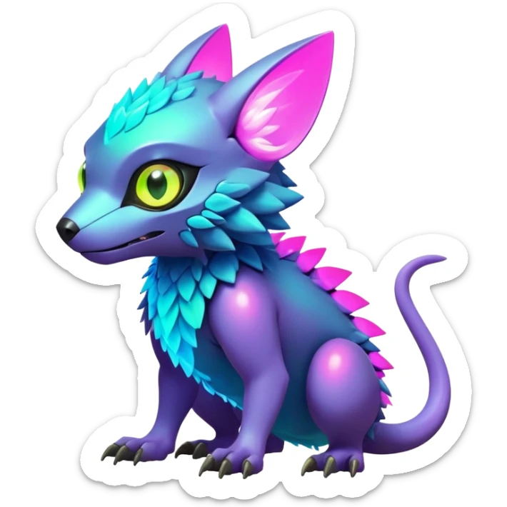 Tropical futuristic lush warm-colored modern colorful neon-colored cyber-Fakémon-Digimon-Trico-creature sticker