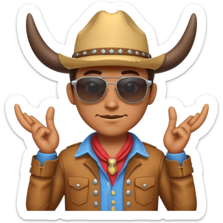 3D cartoon horned character portrait, wearing sunglasses, cowboy outfit, centered, clean background, no text, no watermark
 sticker