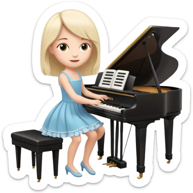 A cute girl in funny animated style , cartoon is playing the piano, full pose sticker
