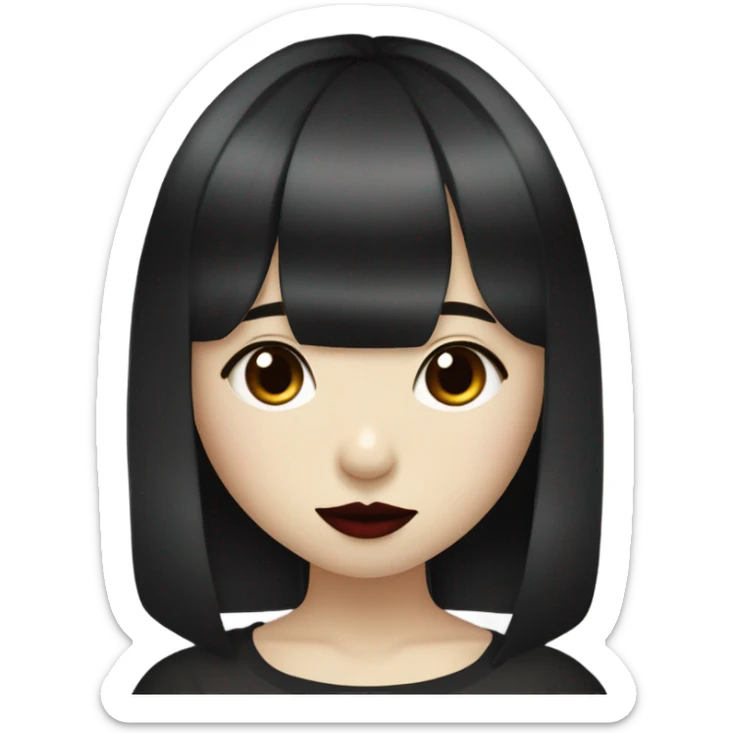 Hot, cute asian goth girl with bangs, dark red lip and white tan sticker