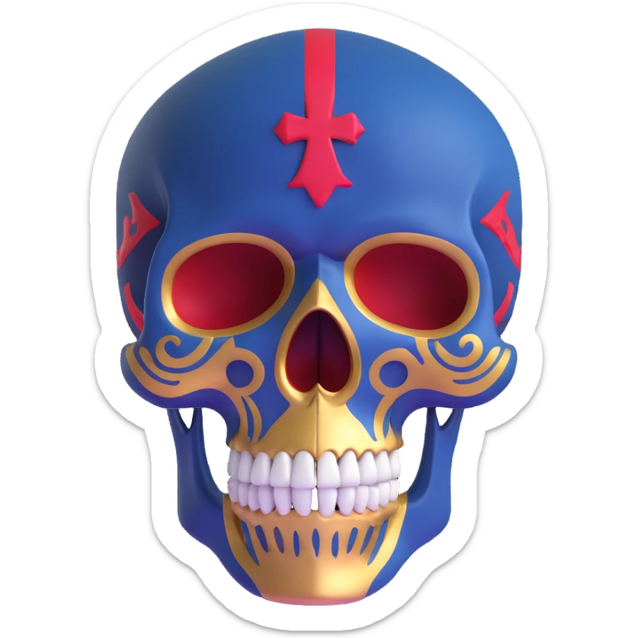 skull decorated in New Orleans Pelicans basketball team colors - navy blue, gold, and red sticker