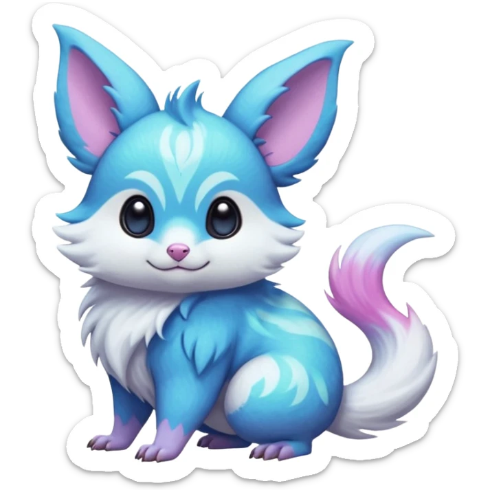  Shiny iridescent neon vibrant bioluminescent colorful pastel flourishing flurry fuzzy Absol-Minccino-Furret-Zangoose-Chinchilla-Stitch-fusion-animal-Fakémon-hybrid-creature  sticker