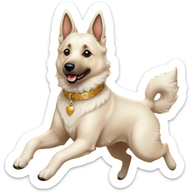 White belgian Shepard with Glitter collar jump in Leaves in autumn and Love it sticker