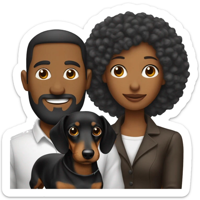 Hombre banco con pelo negro y mujer afro con pelo brego más perrito dachshund  sticker
