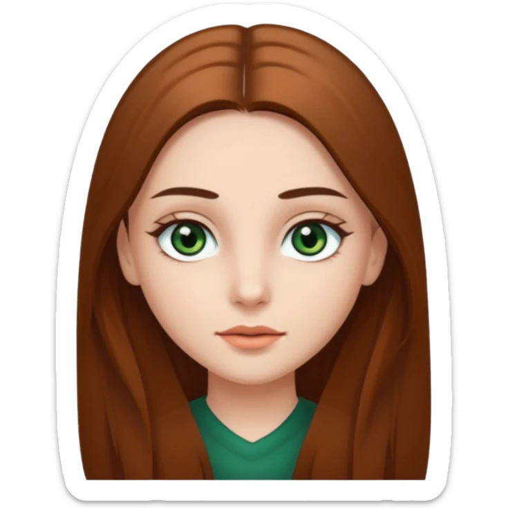 Girl with dark green eyes, light eyebrows and long brown straight hair sticker