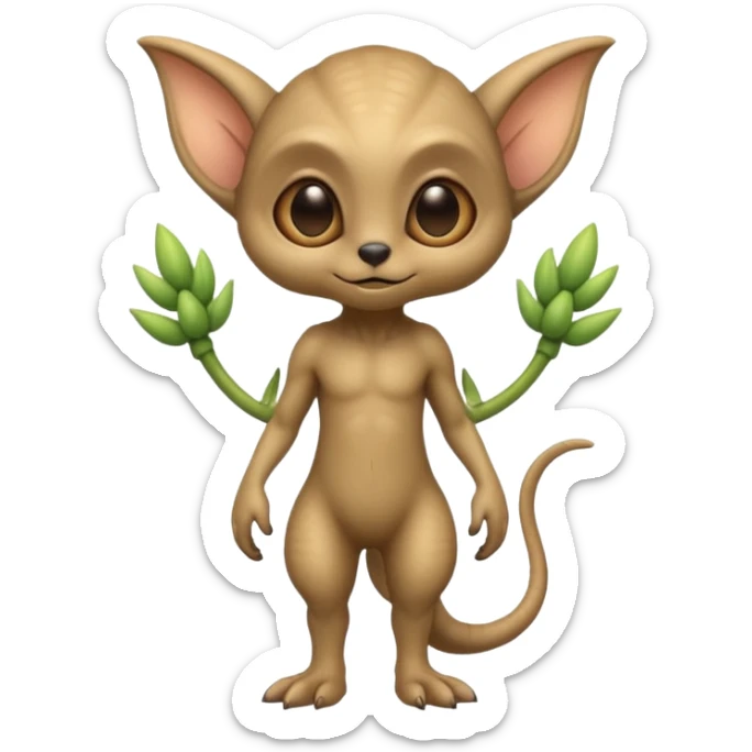full body ...cute peacefull alien furry with 2 legs ....stands upright and looks intelligent ...wears clothing. not green..looks happy and cuddly... doesnt have eyes on face, there is a stalk coming from top of head with a single large eye sticker