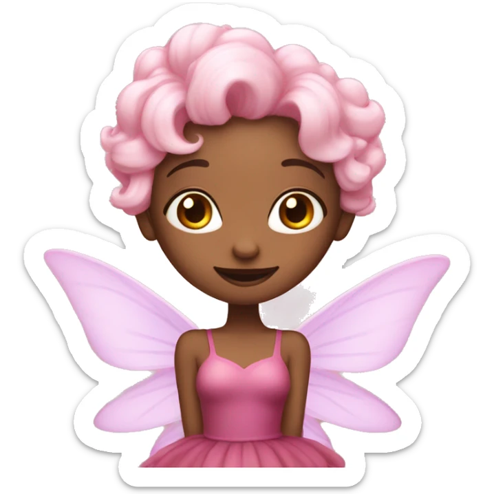 Fairy with light pink cloudy hair, dark pink dress and pink pointy wings,  sticker