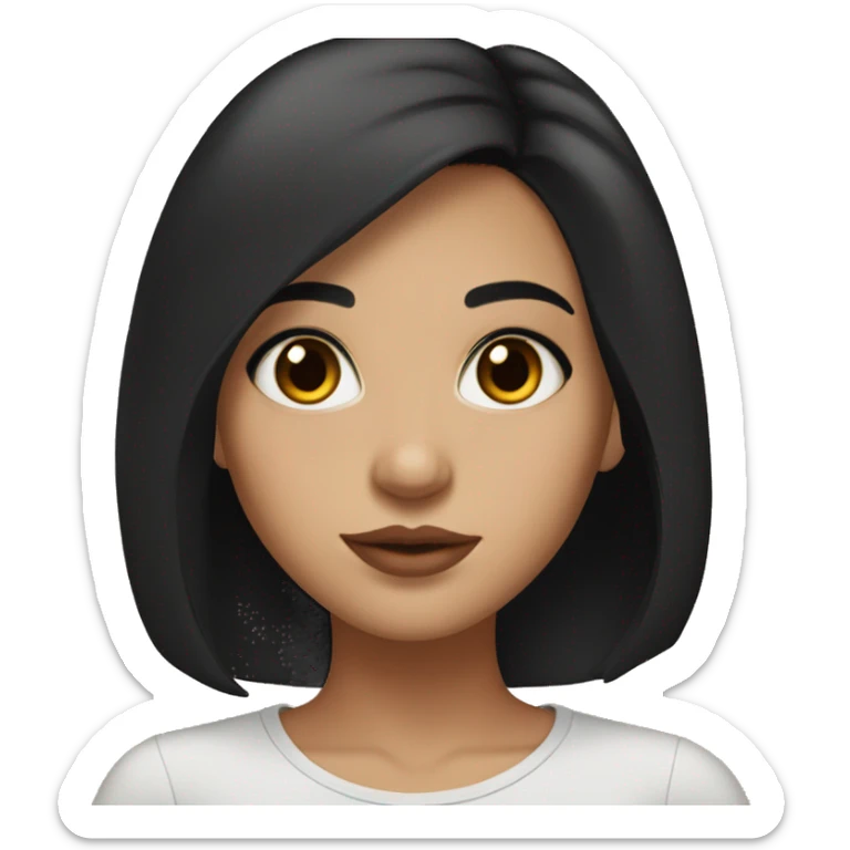 beautiful girl, brown eyes, shoulder length medium black hair, small rosy lips sticker