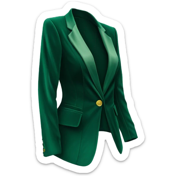 Realistic isolated side view of an open emerald green velvet feminine fashion blazer jacket. sticker