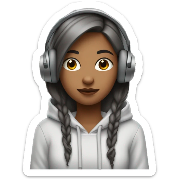 Girl with headphones  i said no eyes. Wearing hoodie of ofgray color hairs are brown and and upto shoulders.  sticker