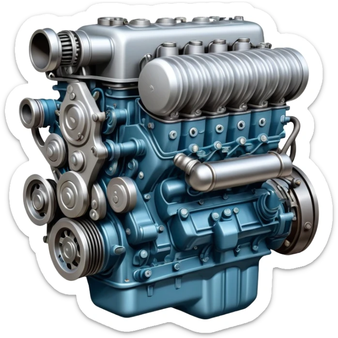 Detailed ZIL-130 V8 truck engine, Soviet automotive design, mechanical parts visible sticker