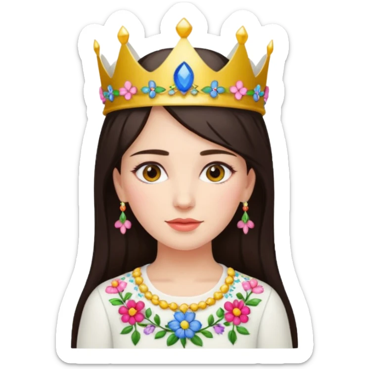 Ukrainian woman in a white embroidered shirt with dark hair and a crown of flowers on her head sticker