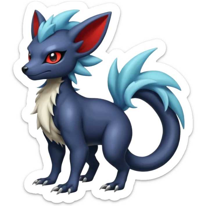 Exotic colorful cool handsome elemental tropical Zorua-Absol-Salandit-fusion (full body) sticker