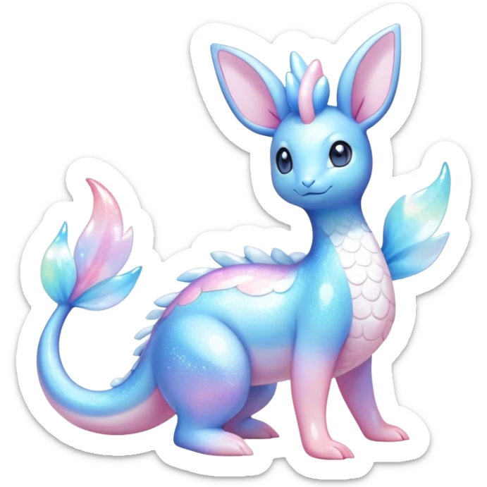 Shiny Exotic Colorful Ethereal Sparkly Sylveon-Lapras-Amaura-Aurorus-Fakémon-hybrid-creature (full body)  sticker