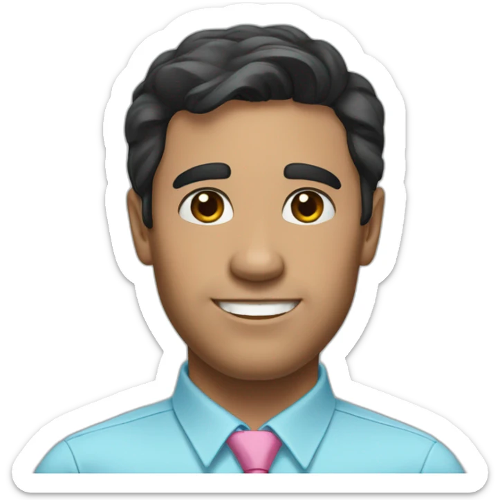 a Brazilian man with short black hair wearing a light blue shirt and a pink tie  sticker