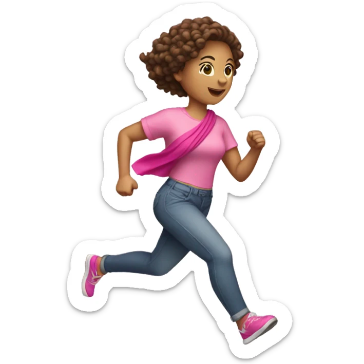 woman with short curly hair running with pink bandana around arm sticker