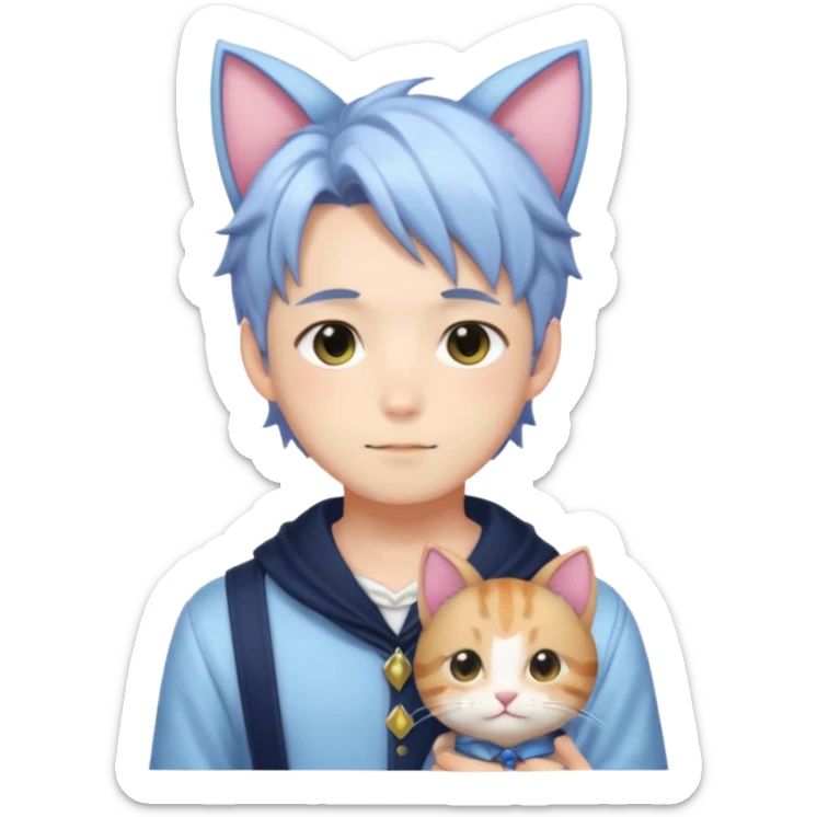 Shiny Blushing Cute Kawaii Handsome Shoujo Anime Man with Cat Ears Trending Style Cottagecore  sticker