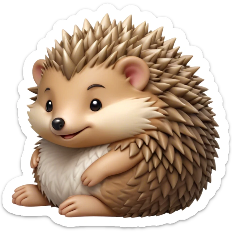 Beautiful and Majestic Hedgehog Portrait Emoji, Head and body resting in serene repose with a gentle, content smile, showcasing a delicately spiky yet soft body with eyes gently closed in peaceful slumber, Simplified yet exquisitely endearing features, highly detailed, glowing with a soft, drowsy forest light, high shine, relaxed and utterly enchanting, stylized with an air of timeless woodland majesty, soft glowing outline, capturing the essence of a beautiful and majestic hedgehog that embodies the serene charm of nature! sticker
