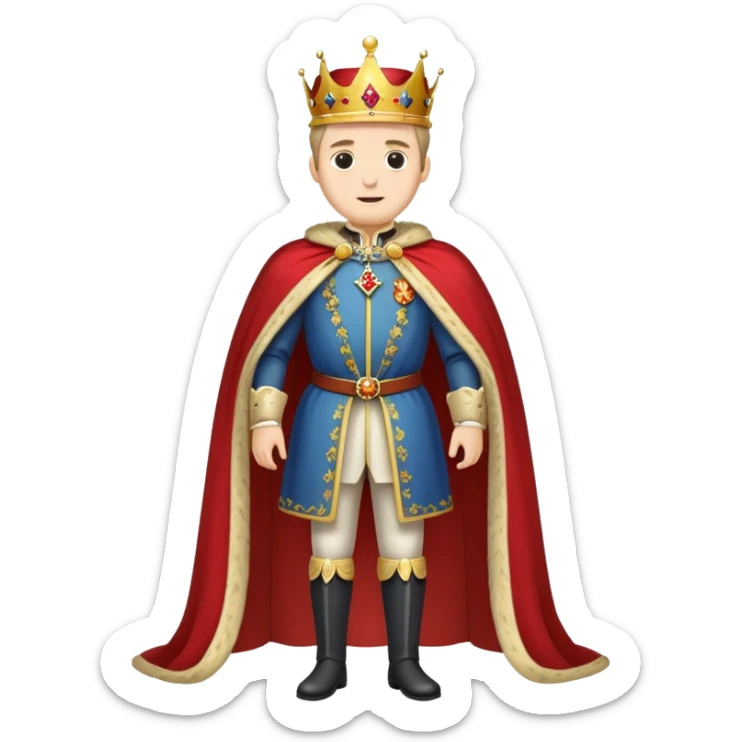 Full body of Carlos I of Spain, Habsburg king standing in royal attire with crown, cape, and prominent jaw sticker