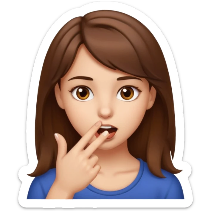 Fais moi une fille brune avec les yeux marrons, qui ce mort un doigt avec un regard coquin. sticker