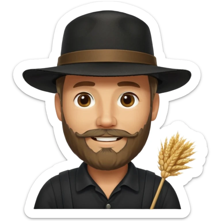 Puritan farmer male middle age with beard black clothes straw hat amish sticker