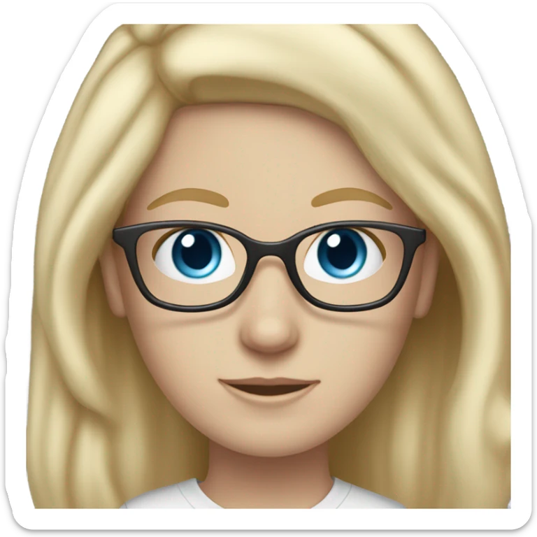 A white girl whit blonde hair and glasses and blue eyes and a off white shirt sticker