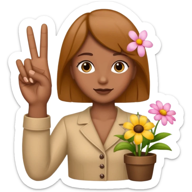 💐 and middle fingers remove the person more flowers, middle fingers only with non metallic hands. Top left is closest so far. Fix so that there are five fingers not six and the middle one shoulder be up sticker