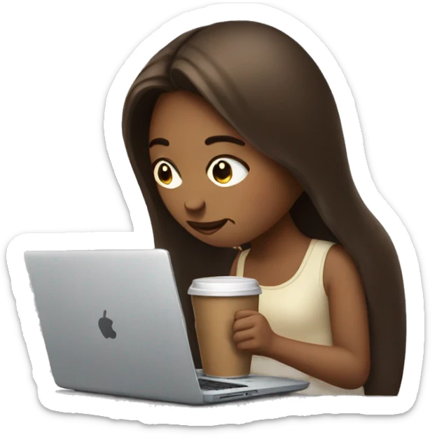 tired girl with laptop drinking a lot of coffee sticker