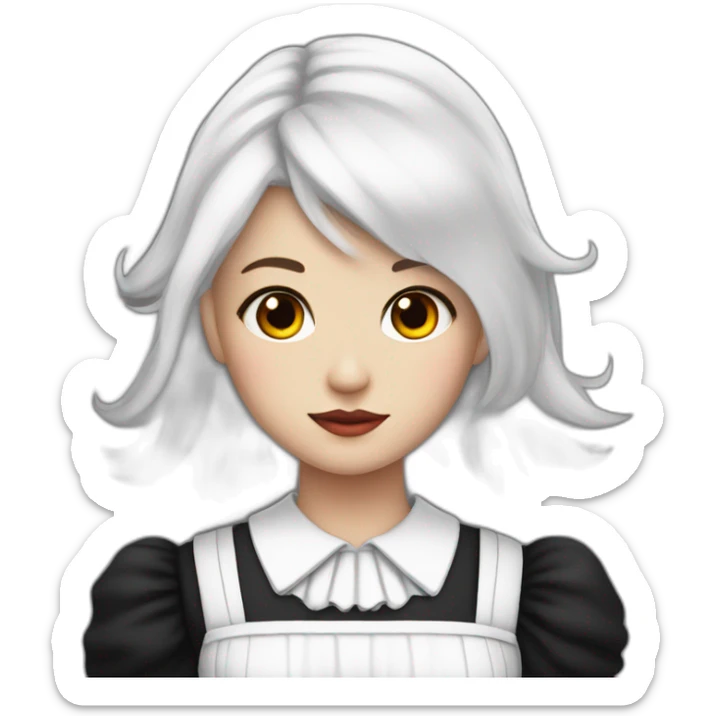 a girl with white hair that is in a undercut and she has red eyes and black angel wings and she has a maid dress on sticker
