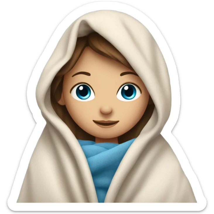 Brown hair and blue eyed girl getting cozy in a blanket sticker