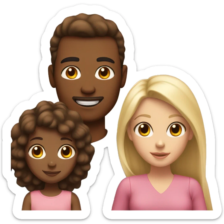 Black mom with brown hair. white dad with blonde hair. Tan daughter with brown hair. Family photo  sticker