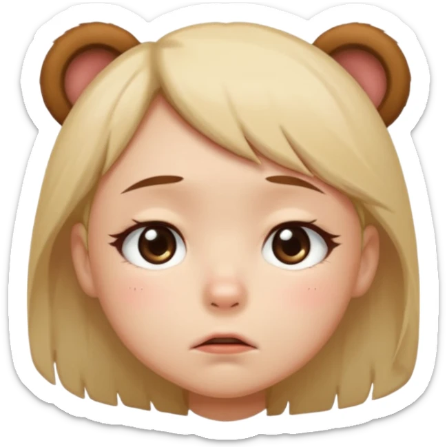 Full Beary eary eyes, trembling lips, small frown, glossy tears, emotional anime expression, soft shadows sticker