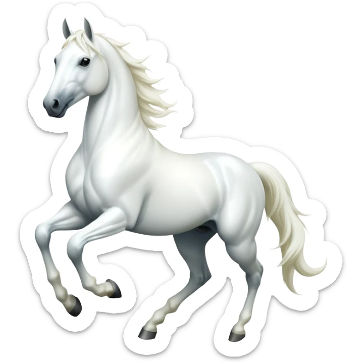 cinematic-[white horse]-realistic-full-body-galopping-emoji,-tail-flicking-lazily,-head-tilted-dramatically,-sleek-[white]-coat,-simplified-yet-realistic-focused-features,-highly-detailed,-glowing-with-an-almost-sarcastic-glow sticker