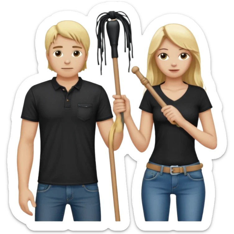 Bdsm male dominant wearing jeans black T-shirt and holding a flogger watching from outside blonde long hair sub with a collar showering with suds all over her sticker