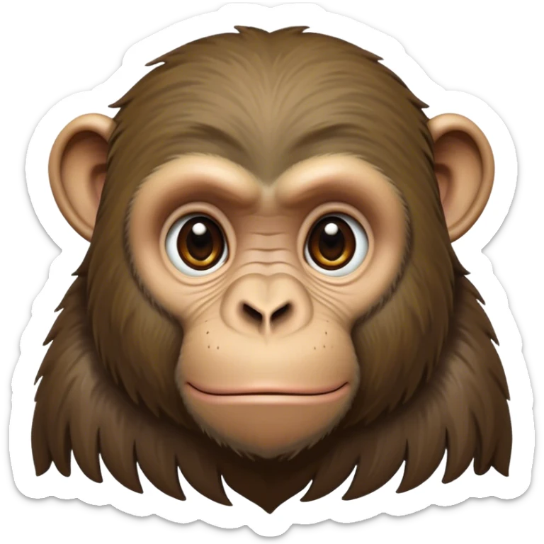 Cinematic Noble Chimpanzee Portrait Emoji, Poised and wise, with a lean, agile build adorned with textured fur and deep, thoughtful eyes, Simplified yet sharp and sophisticated features, highly detailed, glowing with a soft, contemplative glow, high shine, intelligent and vigilant, stylized with an air of primate regality, focused and attentive, soft glowing outline, capturing the essence of a watchful guardian that feels as though it could step out of the screen with effortless authority! sticker