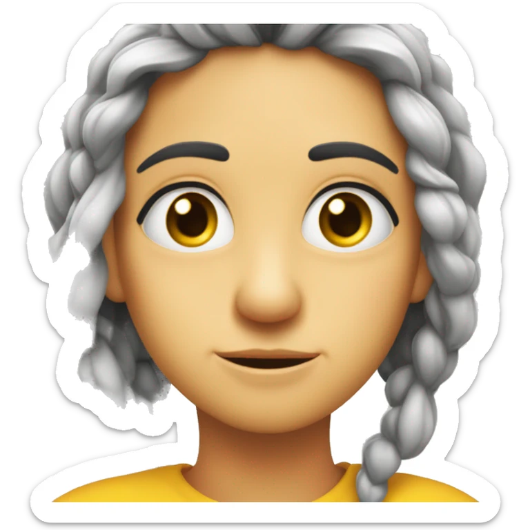 Emoji amarillo con cara sonrojada mirando hacia el lado con los ojos cerrados y una mano pasando detrás de su oreja sticker