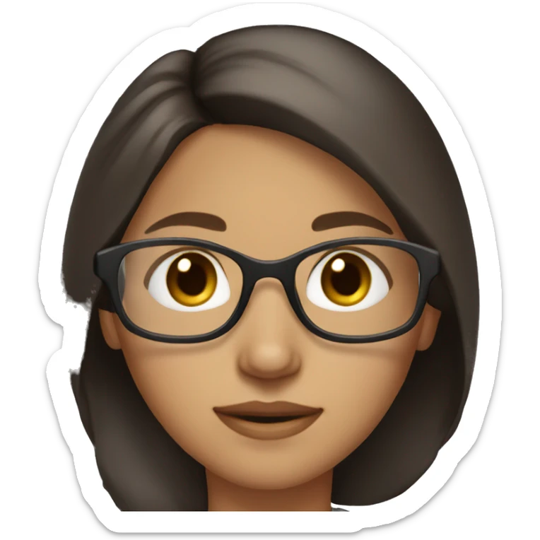 Girl with long dark brown hair, brown eyes and clear glasses sticker
