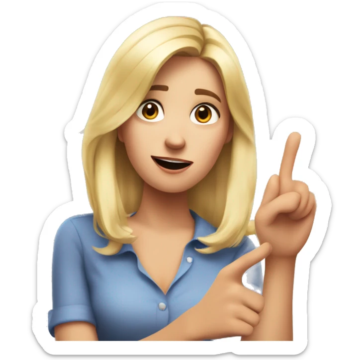 emoji pixar style very pretty blonde woman, saying no with her hands, realistic style sticker
