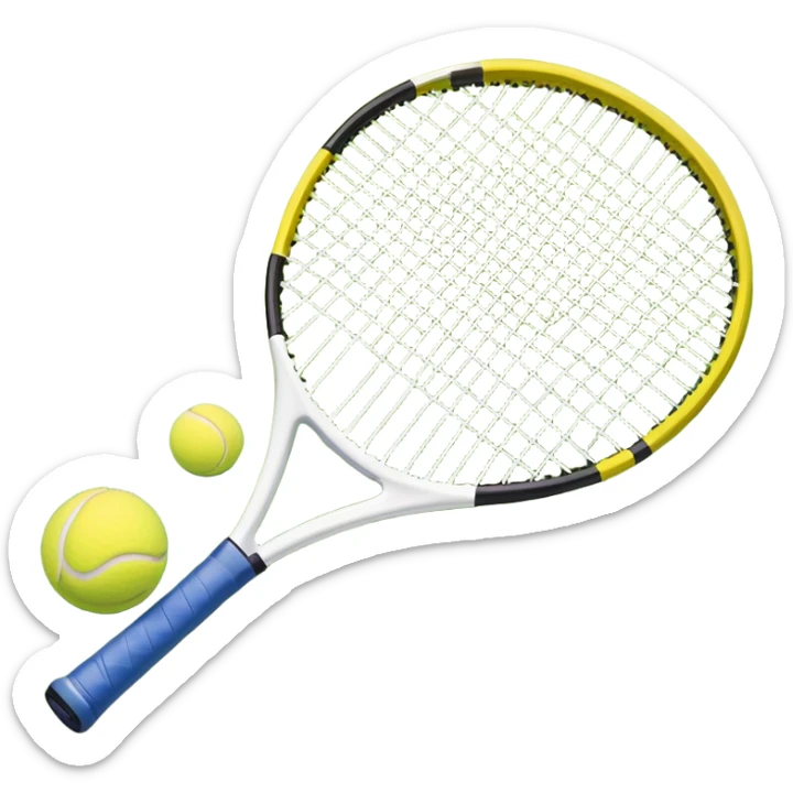 A tennis racket and ball on a grass or hardcourt surface, symbolizing the sport. The racket has a sleek design with tightly strung strings, while the bright tennis ball rests nearby, capturing the essence of precision, agility, and competition. sticker