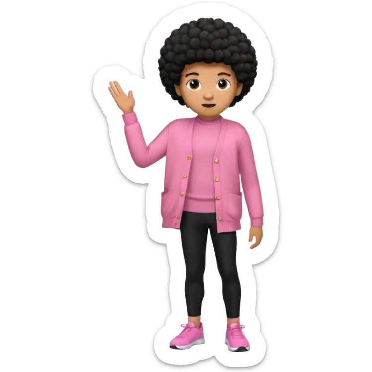 A caramel skin boy with a Afro weeding black leggings and a pink cardigan  sticker