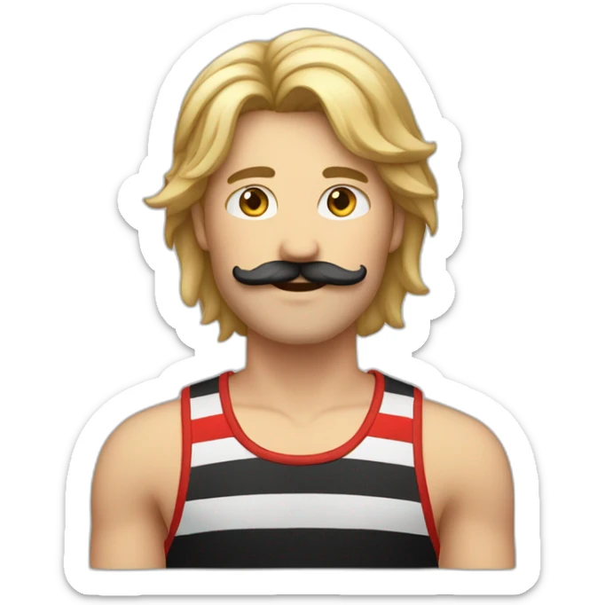 long hair male with moustache and striped black and red tank top sticker
