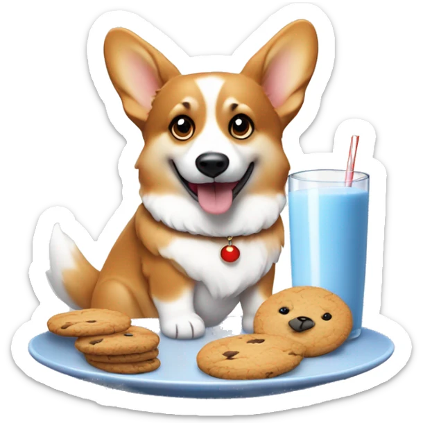 Happy corgi sitting next to a plate of cookies and milk, waiting for Santa sticker